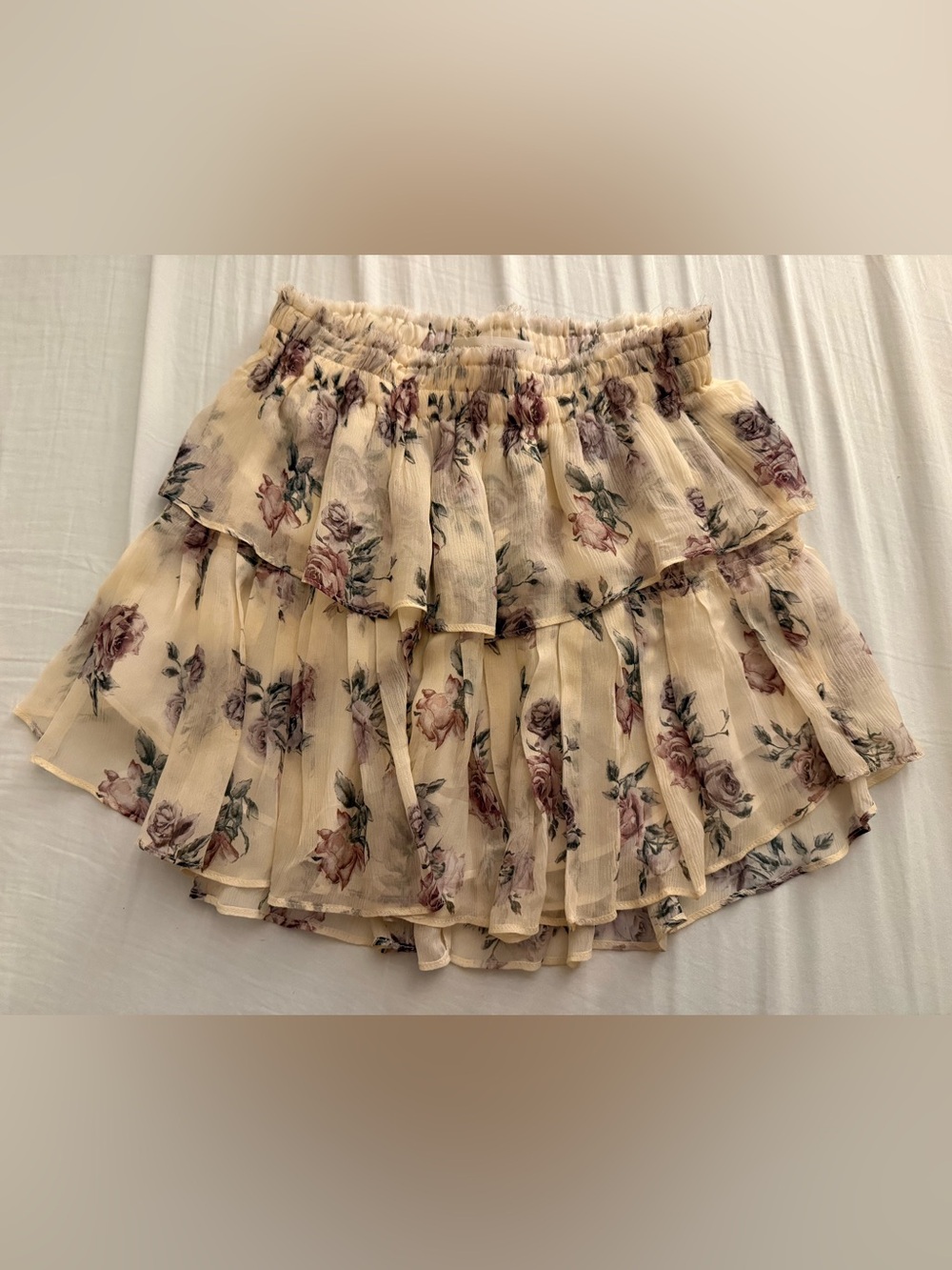 LoveShackFancy Silk Floral Tiered Ruffle Mini Skirt/ Small/ Cottagecore Romantic
